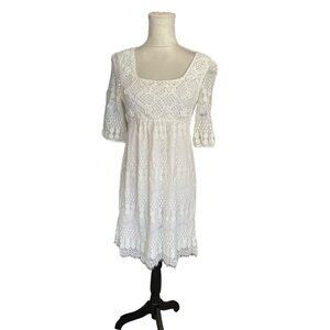 Solitaire White Lace Crochet Boho Dress Lined Modest BeacDemure Classy Size Smal
